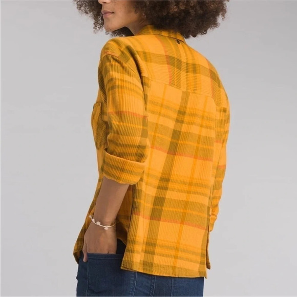 Prana Fillary Plaid Check Button Down Shirt Yellow L - Picture 2 of 7